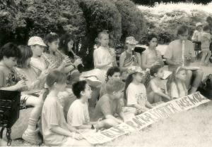 playing recorder with Blue Rock School students, 1991
