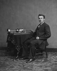Thomas Edison with his second phonograph, photographed by Mathew Brady in Washington, April 1878