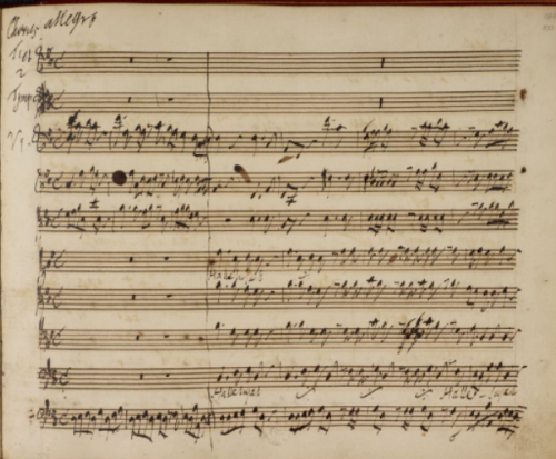 the first page of the Hallelujah Chorus from Händel's working manuscript of Messiah. The entire manuscript may be viewed here online at the British Library.