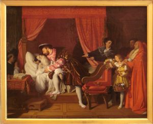 Francis I Receives the Last Breaths of Leonardo da Vinci (1818) by Jean Auguste Dominique Ingres (1780-1867)